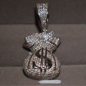 Moissanite and Silver Money Bag Pendant